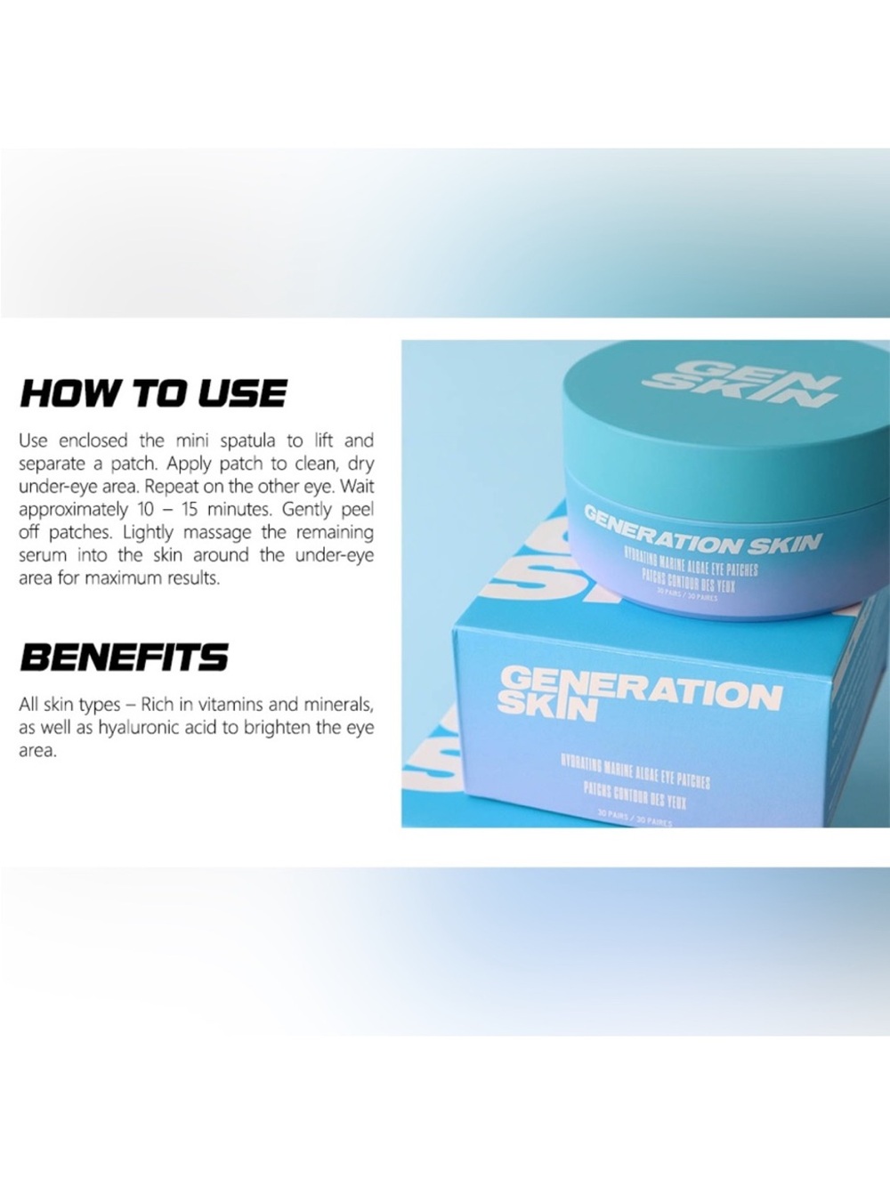 Generation Skin Hydrating Marine Algae Eye Patches 30 Pairs Firming De-Puffing